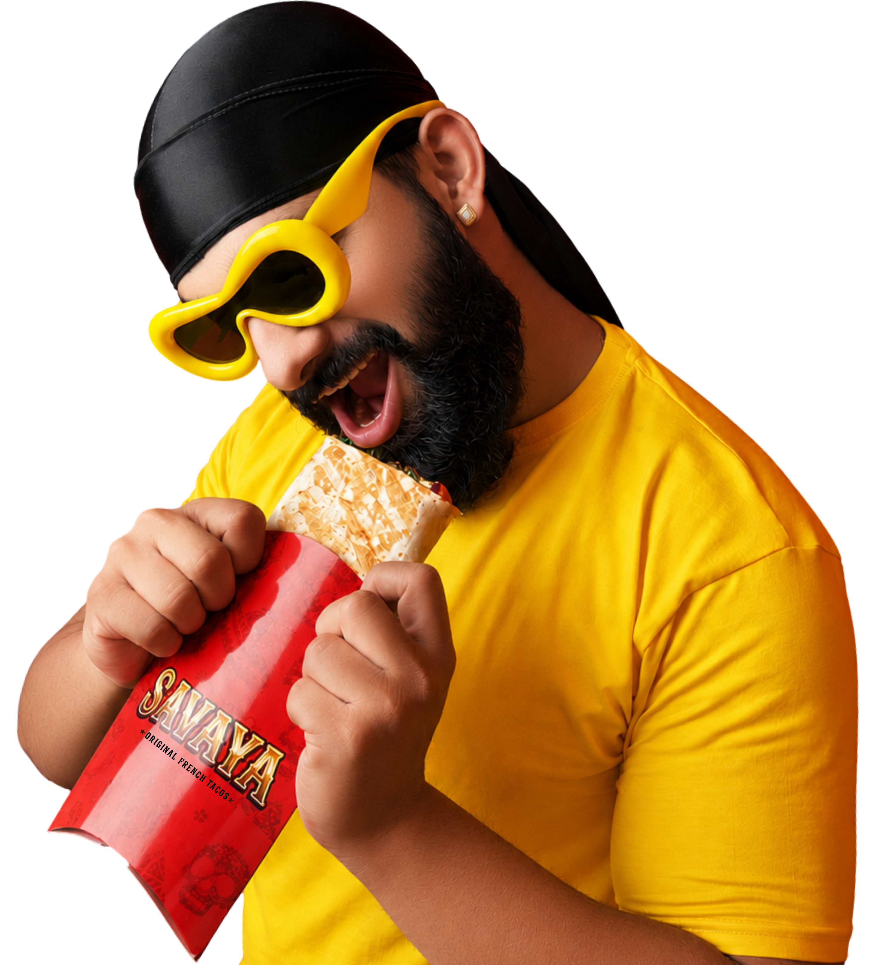 Man eating a Savaya French taco